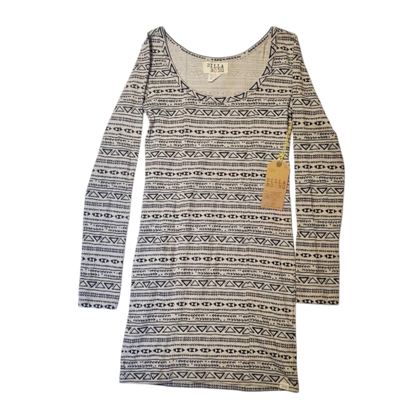 Billabong Tribal Fully Printed Dress Tan/Navy Size Medium NWT. - Picture 1 of 16